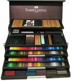 the faber - castel box contains many different colored pencils