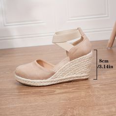 Material:FabricAll-season:All-seasonItem ID:HV46320 Casual Ankle-high Wedge Sandals For Summer, Beige Flat Heels For Summer, Casual Beige Round Toe Heels, Beige Closed Toe Platform Sandals, Beige Round Toe Heels For Summer, Round Toe Wedge Sandals For Beach, Spring Synthetic Wedge Sandals With Round Toe, Beige Platform Wedge Sandals With Round Toe, Beige Round Toe Sandals For Summer