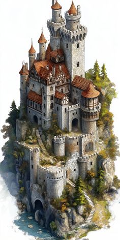 an illustration of a castle on top of a hill