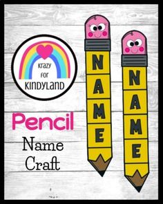 two pencils with name and face on them, one is pink and the other is yellow