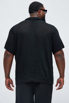 Available In Black. Fold Down Collar Front Button Closure Short Sleeve 60% Polyester, 40% Acrylic Imported | Mens Perez Stripe KniT-Shirt in Black size 2XL by Fashion Nova Black Ring-spun Cotton T-shirt For Streetwear, Woman Back, Knit Shirt, Striped Knit, Swim Shorts, Jeans Pants, Black Shirt, Everyday Essentials Products, Fashion Nova