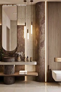 an elegant bathroom with marble walls and flooring is featured in the magazine vellatie interiors