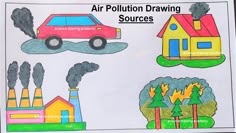 air pollution drawing (sources/types of air pollution | science drawing  @howtofunda   @craftpiller ​ Pollution Drawing Easy, Air Pollution Drawing, Pollution Drawing, Air Pollution Project, Tux Paint, Pollution Project, Air Pollution Poster, 5 Marla House Plan, Pollution Poster