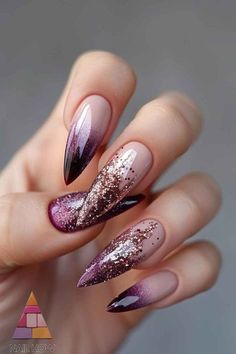 Cute Nails September, Dizajn Nails, Autumn Sparkle Nails, Glitter Fade Nails Gel, Dip Ideas, Glitter Gradient Nails, Nail Bling, September Nails, Fall Nail Trends