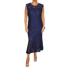 This Women's Dress Is A Perfect Addition To Your Wardrobe. The Elegant Blue Lace Dress Features A Round Neckline And Sleeveless Design, Making It Perfect For Any Occasion. The Dress Is Made Of High-Quality Lace Fabric With Button Accents, Giving It A Unique And Stylish Look. The Short Dress Is Perfect For Summer And Fall Seasons And Can Be Worn On Any Occasion, Be It A Party, Cocktail Event, Or Casual Outing. The Dress Is Available In Size 8 And Is Suitable For Women Of All Ages. The Dress Is Pe Sleeveless Blue Lace Dress, Blue Sleeveless Lace Dress, Navy Sleeveless Midi Party Dress, Navy Sleeveless Midi Dress For Party, Navy Sleeveless Midi Dress For Formal Occasions, Navy Sleeveless Formal Midi Dress, Chic Sleeveless Lace Dress For Dress Down Occasions, Sleeveless Blue Lace Midi Dress, Blue Lace Sleeveless Midi Dress