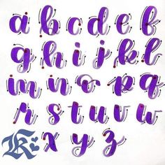 the upper and lower letters are painted with acrylic purple paint on white paper