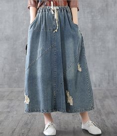 Denim Casual loose fitting Women's SkirtsCasual Cheap Casual Washed Skirt, Cheap Casual Denim Skirt For Summer, Cheap Washed Women's Skirt, Cheap Cotton Denim Skirt With Belt Loops, Adding Length To Denim Skirt, Cheap Ripped Cotton Denim Skirt, Skirt Organza, Linen Skirts, Long Sleeve Dresses Fall