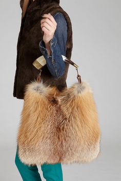 Gold Fox Fur Handbag with Real Argentine Cow Horn Handle Fur Bags, Fur Handbag, Faux Fur Handbag, Fox Bag, Gold Fox, Fur Keychain, Fur Purse, Fur Handbags, Mens Fur