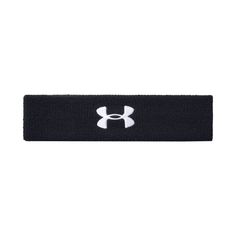 the under armour headband is black and white with a small logo on the front