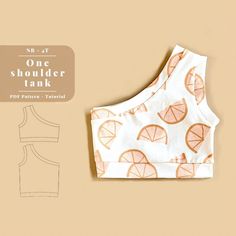 an image of a top with oranges on it and the text, one shoulder tank