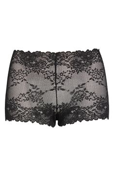 Scalloped edges further the delicate look of stretchy lace boyshorts that disappear effortlessly under clothes. Cotton-lined gusset 85% nylon, 15% elastane Hand wash, line dry Imported Pajama Ideas, Scalloped Edges, Boy Shorts, Pajamas, Hand Wash, Nordstrom, Lingerie, Bra, Wardrobe