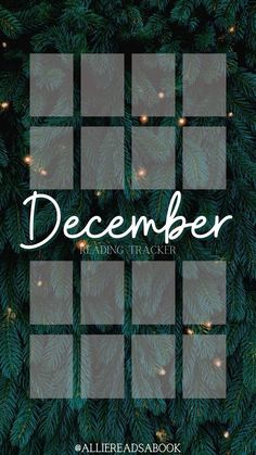 the cover of december reading trackerr, featuring pine branches and lights in green tones