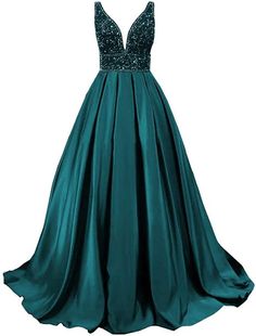 V-neck Gown For Debutante Ball And Prom, Prom Evening Dresses, Formal Ball Gown, Lily Wedding, Backless Evening Dress, V Neck Prom Dresses, Satin Evening Dresses, Beaded Prom Dress, Classy Dress Outfits