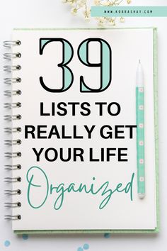 a notebook with the title 39 lists to really get your life organized