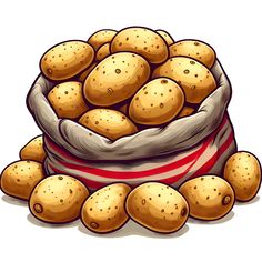 a bag filled with potatoes sitting on top of a pile of other potato's