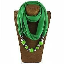 Womens Fashion Neckerchief Ring Scarf Necklaces Beads Solid Color Jewelry Shawl- Green Autumn Luxury, Necklaces Beads, Beaded Scarf, Scarf Necklace, Polyester Resin, Necklace Patterns, Beaded Pendant Necklace, Women Shawl, Scarf Women