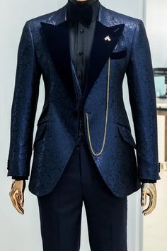 Winter Wonderland Party Outfit Men, Navy Blue Wedding Suit Groom, Navy Blue And Gold Suit, Prom Tuxedo Ideas, Navy Blue Groom Suit, Groom Blazer, Navy Blue Suit Men, Starry Night Prom