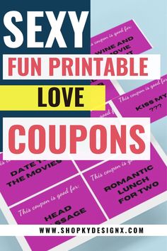 Make love bloom with 47 fun pre-made love coupons! These 47 printable fun Love coupons for her are perfect for expressing your love and appreciation to your girlffriend, partner and/or wife. They make a great gift for any occasion, whether it's Valentine’s Day, anniversaries, birthdays or just because. Each coupon has its own unique design that can be printed out in full color on quality paper stock. These printable coupons will show your special someone how much you care and love them! Love Coupons For Her, Movie Kisses, Fun Love, Make Love, Fun Loving