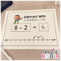 a subtract with a number line on the table next to a pencil and ruler