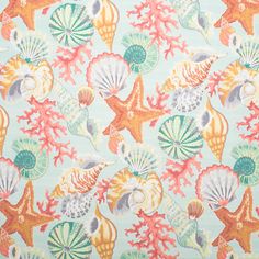 an ocean themed wallpaper with seashells and starfish