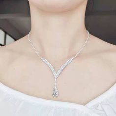 Elegant Clear Rhinestone Crystal Y Necklace, Bridal Wedding, Silver White Minimalist Silver Necklace, Cat Eye Necklace, Minimalist Necklace Silver, Chunky Silver Necklace, Prove Them Wrong, Wedding Silver, Blue Sapphire Necklace, Contemporary Necklace, Beaded Tassel Necklace