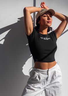 Cap sleeve baby rib crop top. Made in LA / 100% cotton. Model is wearing size small. Rib Crop Top, Ribbed Crop Top, Baby Tee, Top Model, Infant Tees, Cap Sleeve, Black Tee, Cap Sleeves, Crop Top