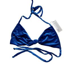 Frankie’s Bikinis Blue Velvet Gabe Top Large New. Complete With A Functional And Supportive Halter Neckline, Tie Strings Around The Neck And Back, And A Knotted Center Detail Creating That Extra Push Up. New With Tags Fitted Blue Swimwear, Bra Friendly, Fitted Bra Friendly Blue Swimwear, Blue Triangle Halter Top For Party, Party Swimwear With Adjustable, Bra-friendly Fit, Blue Fitted Triangle Halter Top, Adjustable Blue Halter Top For Beach Season, Adjustable Blue Swimwear For Festivals, Adjustable Blue Halter Top For Vacation, Blue Halter Top For Vacation