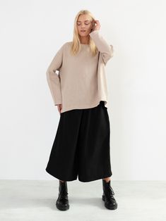 "RUMI is a long sleeve loose fit linen blouse. DETAILS - Oversized fit - Long sleeves - Boat neckline - 100% lightweight European linen fabric - Cut and sewn to order just for you in our studio COLOR - Beige, you can also choose other colors above - Fabric samples are available here https://www.etsy.com/listing/586569696/linen-fabric-samples SIZING & FIT - Relaxed, loose fit - Length is approximately 26 inches / 66 cm - Bust is approximately 26.5 inches / 67 cm - Measurements taken from a si Oversized Long Sleeve Beige Blouse, Neutral Relaxed Fit Long Sleeve Blouse, Linen Crew Neck Blouse For Fall, Fall Crew Neck Versatile Blouse, Versatile Crew Neck Fall Blouse, Oversized Beige Blouse For Fall, Oversized Neutral Blouse For Fall, Effortless Neutral Long Sleeve Top, Effortless Long Sleeve Neutral Tops