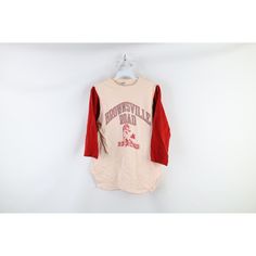 Vintage 80s Champion Womens M Distressed Broncos 3/4 Sleeve Raglan T-Shirt USA Womens T-Shirt Red color bleed on the white parts. Blemishes on the front and back and both sleeves. Hole on the front bottom. Womens size Medium Measurements are: 17 inches underarm to underarm 26.5 inches top to bottom Multicolor Cotton US Shipping is FREE Canada is $15 and International is $24 Check out my other items in my store! K384 Retro Long Sleeve T-shirt For Spring, Fall Graphic Print Half-sleeve Tops, 90s Long Sleeve T-shirt For Spring, 90s Style Long Sleeve T-shirt For Spring, Retro Red Long Sleeve T-shirt, Vintage Screen Print Tops For Fall, Vintage Screen Printed Tops For Fall, Retro Raglan Sleeve Top With Letter Print, 90s Long Sleeve T-shirt For College