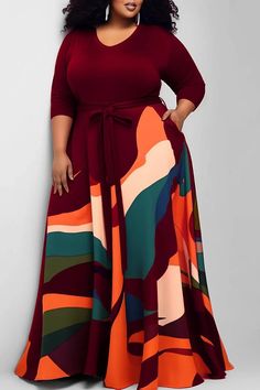 Plus Size Casual Dress Red All Over Print Round-Neck Knitted Maxi Dress With Pocket Black Color Block Dress For Fall, Black Color Block Midi Dress, Black V-neck Maxi Dress With Patchwork, Bubu Styles, Knitted Maxi Dress, Plus Size Casual Dress, African Maxi Dresses, Printed Casual Dresses, Casual Chique