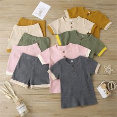 Product Title: Unisex Color Contrast Short Sleeve Top & Shorts Kids clothes Keyword Tag: Cotton Baby Clothes Wholesale* Softand Cozy* Package Package Included:1 Top + 1 Pants*Fabric & Fabric: Cotton, Polyester*Water-Clearning Available, Dry-Clearning Available*imported Casual Solid Color Playtime Set, Beige Playwear Sets For Summer, Summer Beige Playwear Sets, Casual Beige Playwear Sets, Playful Solid Color Cotton Sets, Cute Beige Playtime Sets, Beige Playwear Set For Spring, Beige Short Sleeve Tops For Playtime, Beige Playtime Sets For Spring