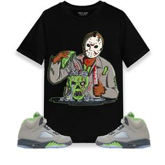 Shirt/Tee/T-Shirt to match Air Jordan sneakers. Outfit for Air Jordan kicks. What to wear with Air Jordan? Style up Air Jordan shoes. Shirt to match sneakers ------------ Custom Tee's made to match your sneakers! * SHOES NOT INCLUDED * Regular fit Runs true to size 100% cotton Tracking information included! The screen on your device (computers, phone, and tablet, etc.) may display different colors and saturations from the actual garment. Also, the item colors may not be as saturated in person as Green Halloween T-shirt For Streetwear, Casual Halloween T-shirt For Streetwear, Casual Halloween Fan Merchandise T-shirt, Jordan 5 Retro Green Bean, Halloween Jason, Zombie Head, Jordan Style, Doll Halloween Costume, Scary Dolls