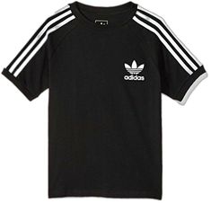 Casual Black T-shirt With Three Stripes, Black Cotton T-shirt With Three Stripes, Black Cotton Tops With Three Stripes, Black Cotton Top With Three Stripes, Black T-shirt With Three Stripes, Adidas Cotton Shirt For Spring, Spring Adidas Cotton Shirt, Black White, California