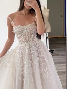 Beach Boho Wedding Dresses A-Line Square Neck Sleeveless Sweep / Brush Train Chiffon Bridal Gowns With Embroidery Appliques Corset Type Wedding Dresses, Reception Dresses, Boho Wedding Dresses, Wedding Dresses A Line, Cheap Wedding Dresses Online, Ethereal Wedding, Beach Boho, Wedding Boho