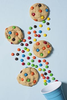 chocolate chip cookies with m & m candies on top