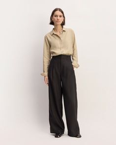 The Linen Way-High® Drape Pant Black – Everlane Linen In Winter, Everlane Outfit, Drape Pants, Linen Women, Wide Leg Trousers, Black Pants, Casual Looks, Wide Leg, Trousers