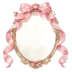 a mirror with a pink ribbon around it and a bow on the top of it