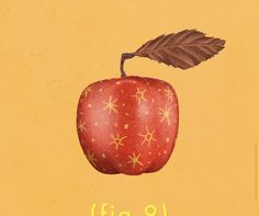 an apple with a leaf on it and the words life 8 written in yellow lettering