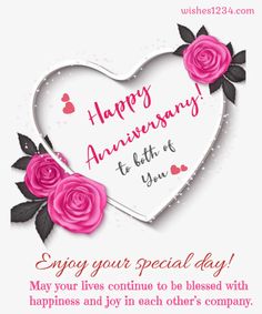 a happy anniversary card with roses in the shape of a heart