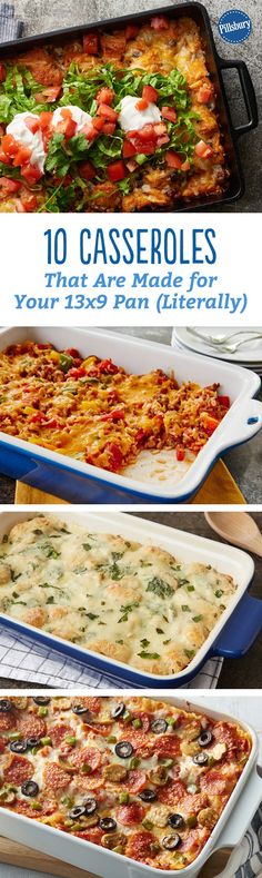 four different types of casseroles with text overlay