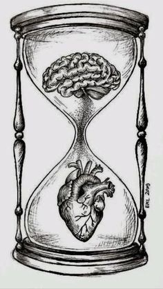 a drawing of a heart in a hourglass