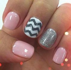 20 Unique Nail Art Ideas and Designs for New Year*s Eve Pink Grey Nails, Unghie Nail Art, Chevron Nails, Gray Nails, Nail Swag, Jamberry Nails, Pedicures, Accent Nails, Cute Nail Designs