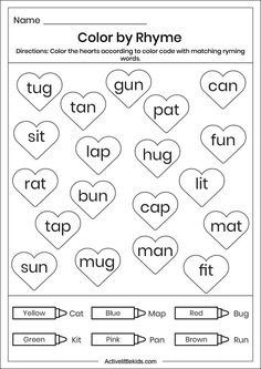 the color by rhyme worksheet for children to practice their spelling skills