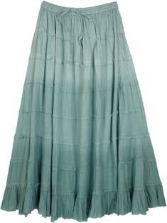 A beautiful and modern soothing nature-shade - a perfect cool color for the summers and the pure cotton fabric of the skirt is very comfortable to wear.  A mid weight casual everyday cotton ankle-length skirt in 8 tiers for flowing silhouette. #tlb #Crinkle #TieredSkirt #vacationclothing #greensummerlongskirt #cottontieredlongskirt #natureoutfit Cotton Tiered Maxi Skirt, Cotton Relaxed Tiered Skirt, Relaxed Cotton Tiered Skirt, Relaxed Tiered Cotton Skirt, Flowy Cotton Ankle-length Maxi Skirt, Cotton Ankle-length Maxi Skirt For Summer, Green Tiered Maxi Skirt For Summer, Bohemian Tiered Cotton Maxi Skirt, Summer Cotton Tiered Maxi Skirt