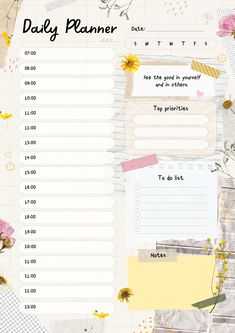 the daily planner is shown with flowers on it