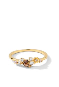 Gold Dainty Ring with Brown & Pink Crystals | La La Land by Oomiay – Oomiay Jewelry Dainty Gold Cubic Zirconia Cluster Ring, Dainty Gold Cluster Ring With Cubic Zirconia, Gold Jeweled Promise Ring, Dainty Gold Flower Ring With Cubic Zirconia, Teal Crystals, Dainty Gold Band, Gold Dainty Ring, Brown And Pink, Moonstone Crystal