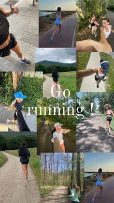 a collage of photos with the words go running on them and pictures of people jogging