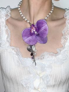 Butterfly Orchid Tassel Necklace | Jewelry | Three Fleas Unique Pendant Choker For Party, Trendy Purple Necklace For Gift, Trendy Purple Necklace For Gifts, Vintage Purple Necklaces For Festival, Trendy Purple Clavicle Chain Necklace, Trendy Dangle Necklaces For Party, Trendy Pendant Necklace For Festival, Party Purple Clavicle Chain Necklaces, Vintage Purple Choker Necklace