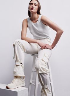 Relaxed, straight leg Front pleats High-waist Perfect fit 97% Cotton; 3% Spandex Machine Wash Origin: Imported Style: D2A4K141 | DKNY Cargo Pants in White Size 6 Women's Cargo Pants, Cargo Pants Women, Donna Karan, Stretch Pants, Cargo Pants, Casual Pants, High Waist, Straight Leg, Perfect Fit