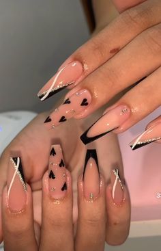 Black Nail Design Ideas, Nails With K Initial, Black Coffin Nails Design, Cute Stiletto Nails Designs, Black Nails Design Ideas, Nails Acrylic Black, Punk Nails, Beige Nails, Nails Today